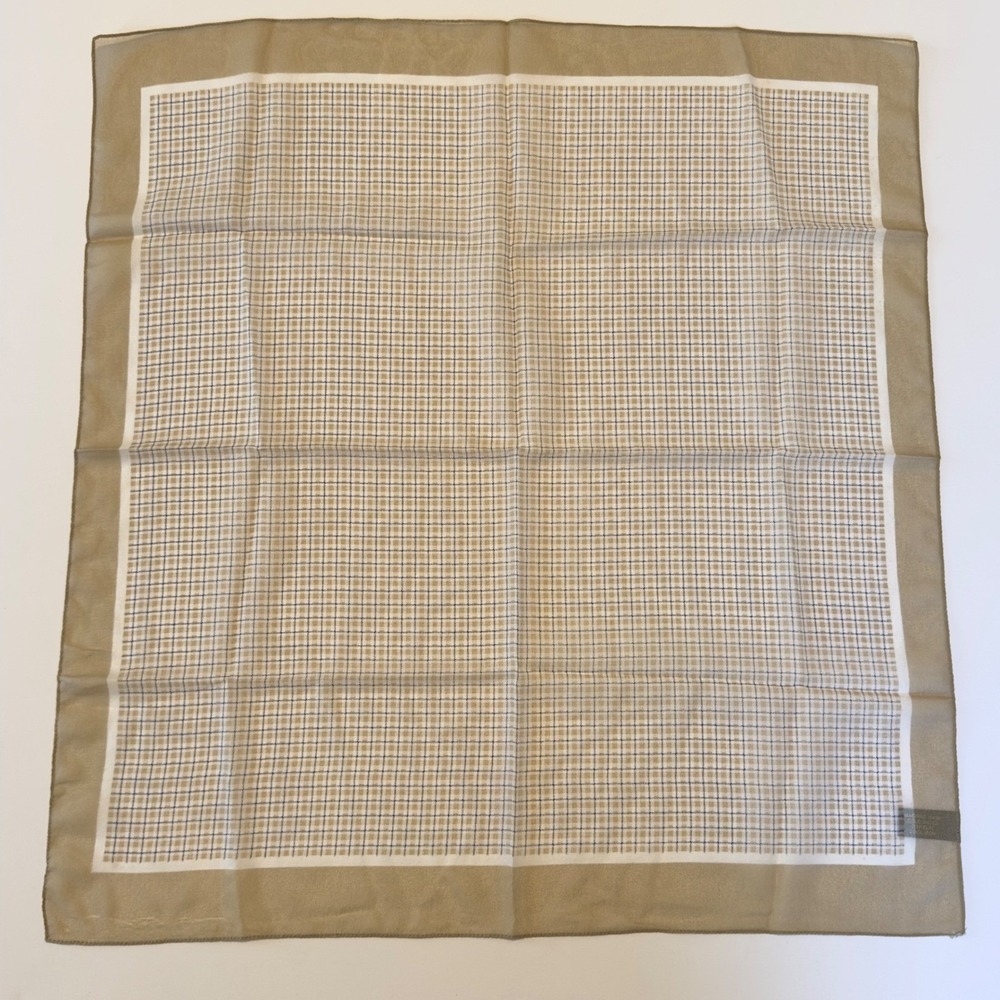 Vintage‎ Made in Italy Tan Beige Check Grid Square Scarf Neckerchief Cottagecore
